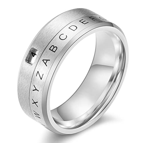 VOYADE Drehbarer Nummernring Aus Titanstahl Für Männer Und Frauen, 8 Mm Buchstabe Ring Feinabstimmung Nummernring Punk-Schmuck,Silber,9