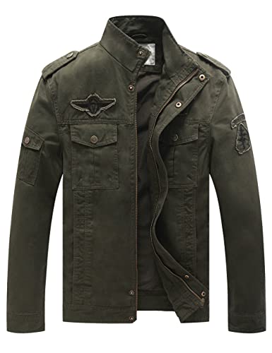 WenVen Herren Lässige Outdoor Jacke Klassisch Military Jacke Militärfracht Lodenjacke Militär Stil Oberbekleidung Grün XXL