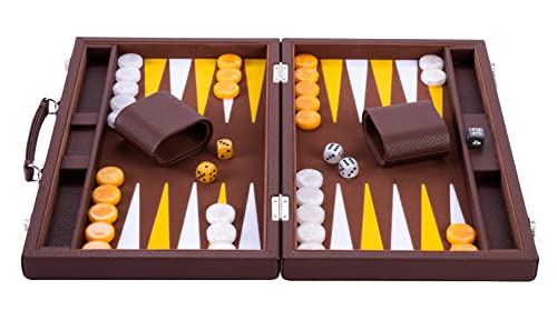 Engelhart - Luxus Backgammon 15"- 38 cm - hochwertige Materialien - Kunstleder, spezielle Filzeinlage - Perlmuttwürfel und Token + 2 Bechern - Profi- und Freizeit…