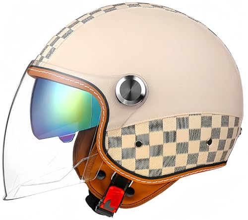 Retro-Open-Face-Halb-Jet-Helm, Roller-Helm Mit Open-Face-Visier, Klassischer Jet-Motorradhelm, Vintage-Motorrad-Schalenhelm Mit DOT/ECE-Zulassung Für Männer Und Frauen C,M 57-60CM