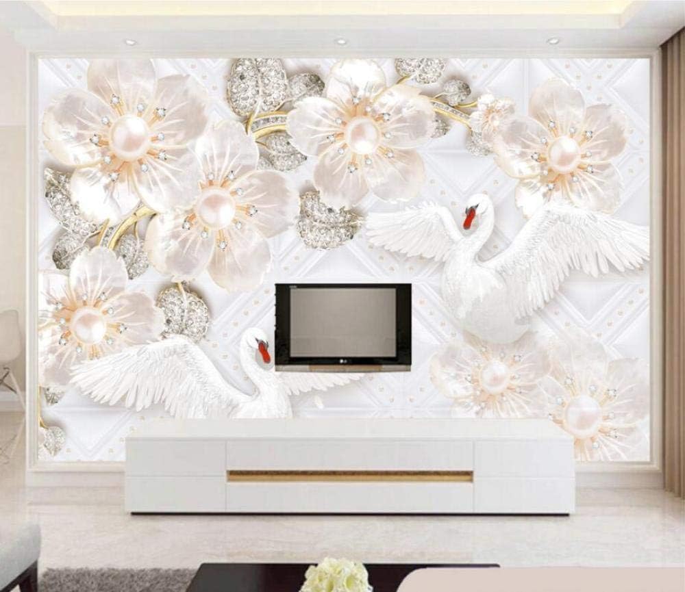 Weiße Schwäne Weiße Blumen 3D Tapete Poster Restaurant Schlafzimmer Wohnzimmer Sofa TV Dekorative Wand-350cm×256cm