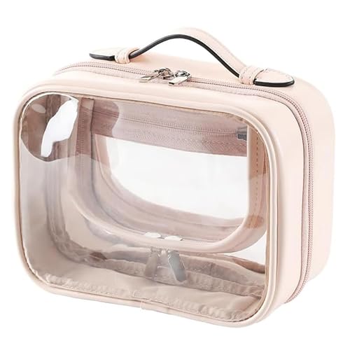 Richeyty Transparente Make-Up-Tasche, Doppelte -Kosmetiktasche, Wasserdichter Kulturbeutel, GroßE KapazitäT, Offene Aufbewahrungstasche, Rosa