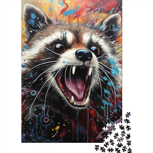 Psychedelisches Tier-Waschbär-Holzpuzzle für Teenager, 1000 Teile für Erwachsene, schwierige Puzzles, Geburtstagsgeschenk für Erwachsene, Jungen und Mädchen 29,53x19,69 Zoll