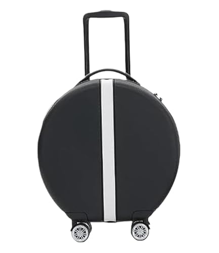 Koffer Trolley Reisekoffer 18 Zoll Runde Koffer Mit Rollen, Tragbarer Gepäckkoffer, Kariertes Handgepäck Koffer Gepäck Rollkoffer (Color : Black, Size : 18in)