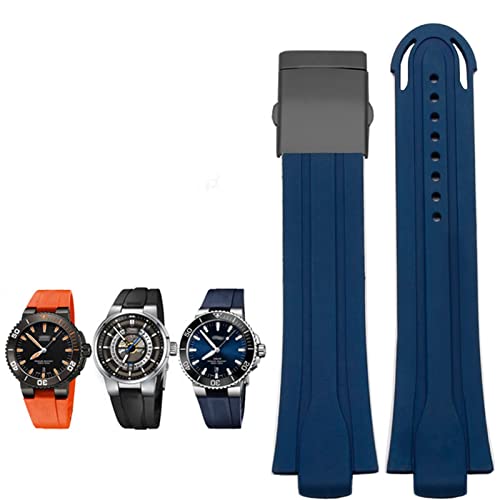 SCRUBY 24mm * 12mm Lug End Gummi Wasserdichtes Armband Für Oris Armband Silikon-uhrenarmband Edelstahl Faltschließe(Blue-black)