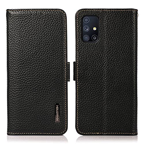 Hauw Handyhülle für Samsung Galaxy M51,Lychee Textur Ledertasche mit Magnetverschluss und Halterungsfunktion für Samsung Galaxy M51,Schwarz