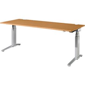 Schäfer Shop Genius Schreibtisch PLANOVA ERGOSTYLE, elektrisch höhenverstellbar, Rechteck, C-Fuß, B 2000 x T 800 x H 645-1305 mm, Buche/weißaluminium