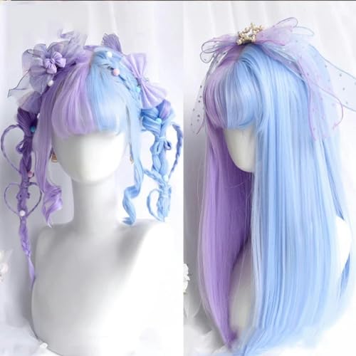 Synthetische lange gerade Perücke mit Pony, Perücke, Mädchen, niedlich, Ombre, rosa, blond, schwarz, Cosplay, Party, Halloween, Harajuku, Perücke-56