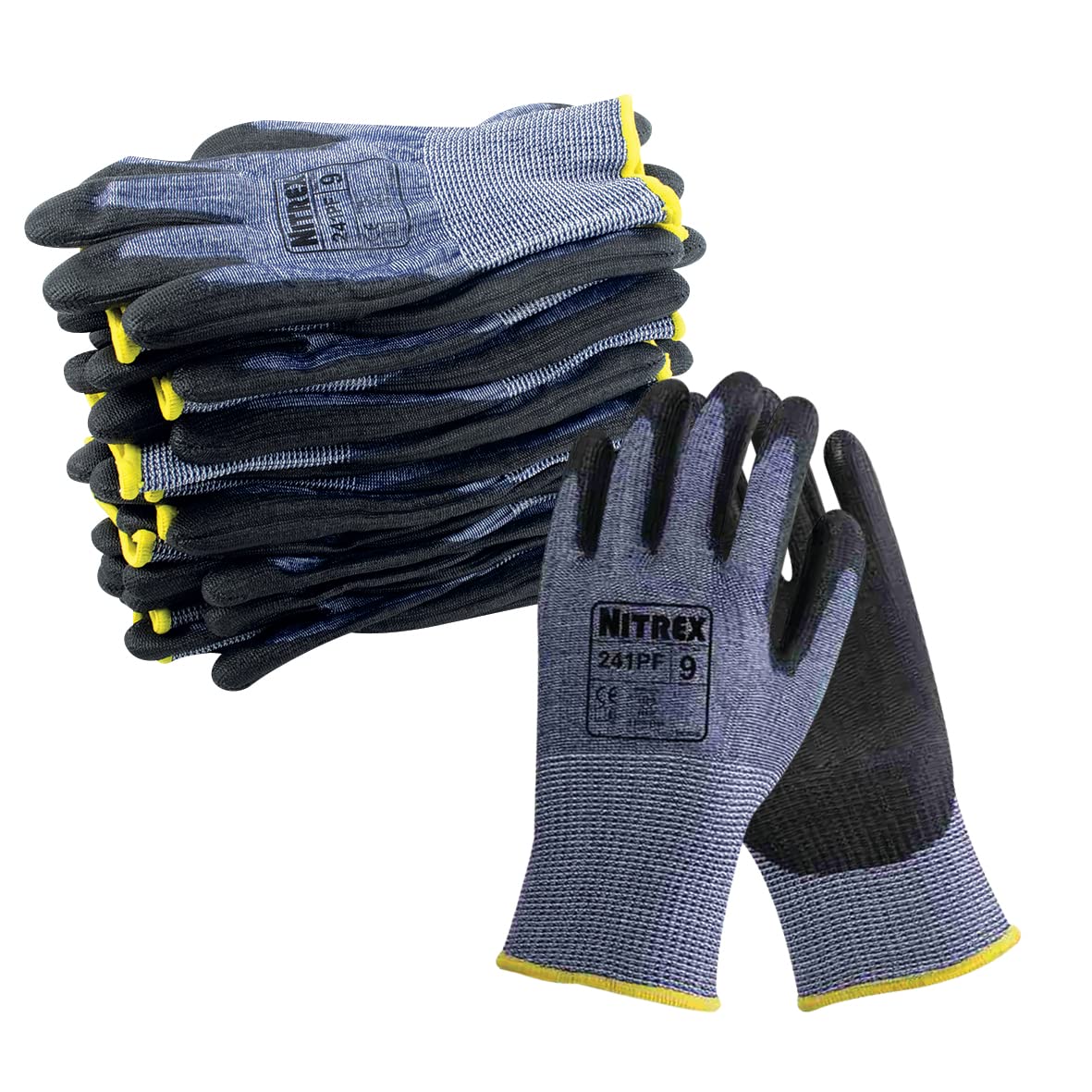 NITREX Unigloves 241PF Wiederverwendbare schnittfeste Handschuhe, PU-Handflächenbeschichtete Handschuhe mit nahtlosem schnittfestem Innenfutter, Blau/Schwarz