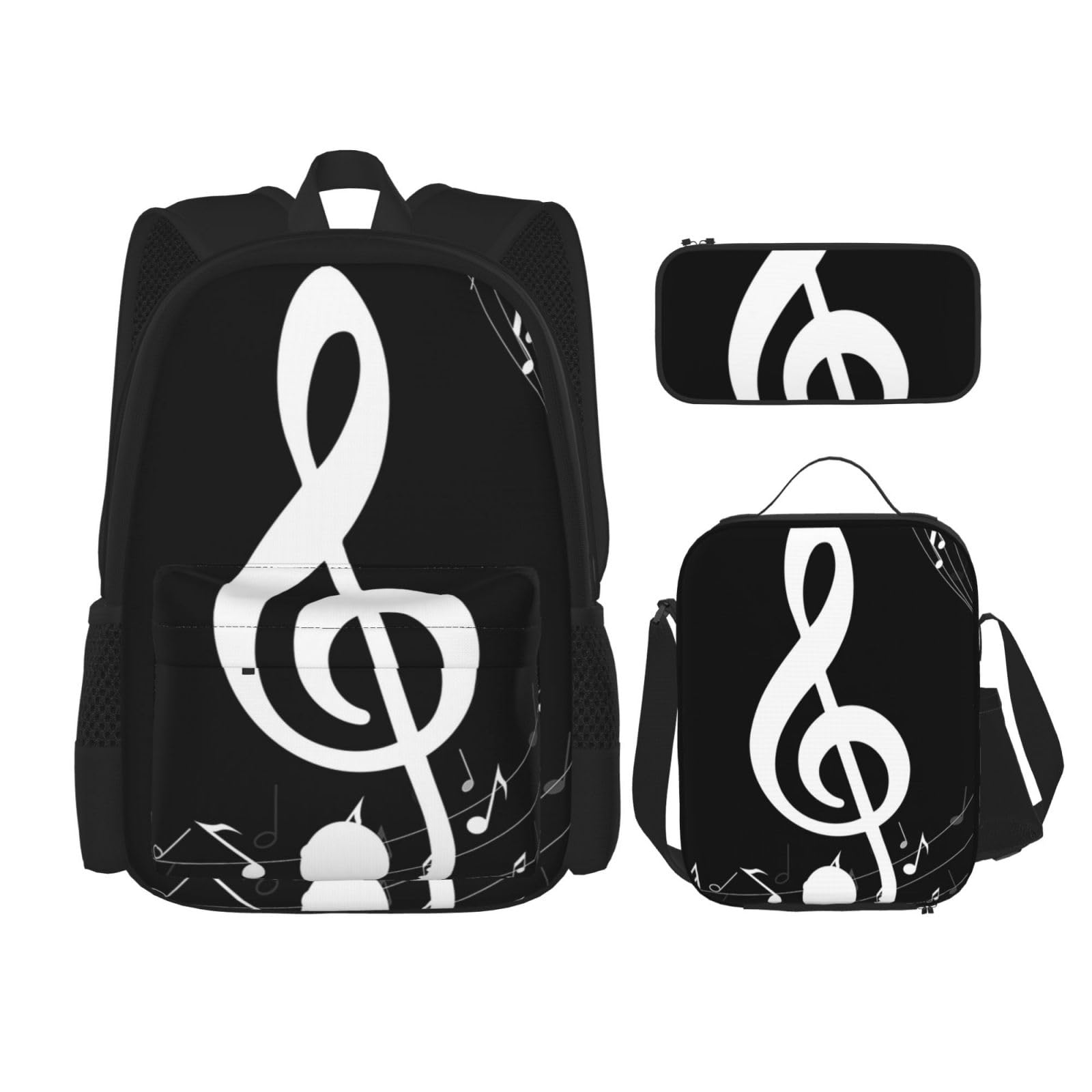 DENMER Mehrzweck-Schultasche mit passendem Federmäppchen und Lunchtasche - Ihre stilvolle All-in-One-Lösung, Beauty Music Note, Einheitsgröße