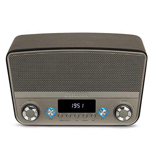 Aiwa BSTU-750BK Kompakter Vintage-Lautsprecher (aktiv, Stereo, 50 W RMS, Bluetooth, optischer Eingang, USB, HDMI-ARC, RCA, FM und Eingang 6,3 mm und 3,5 mm), Schwarz