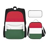 YQxwJL College-Rucksack-Set, Motiv: Flagge von Ungarn, Reise-Tagesrucksack-Set mit Lunchbox, Federmäppchen, für Damen und Herren, Schwarz , Einheitsgröße