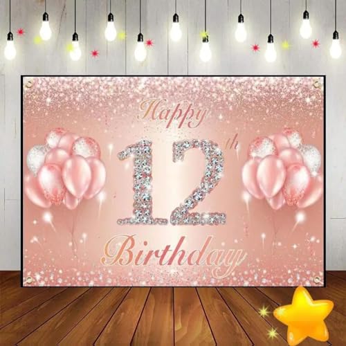 Alles Gute zum 12. Geburtstag geboren Fotografie Requisiten Hintergrund Banner Taufe Hintergrund Süßer Prinz Junge oder Mädchen Hintergründe Prinzessin Rot 210X150cm