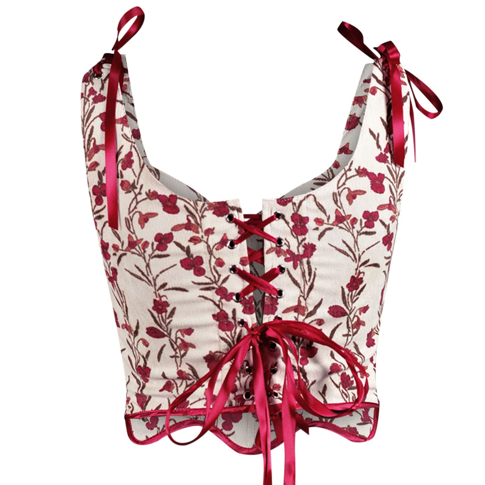 Korsett Damen Bauchweg Corset mit Schnürung Sexy Öse Spitze Blumendruck Unterbrust Vollbrust Oberteil Gräten Rückseite Gürtel Taillenformer Elegant Vintage Palast Stil Corsage Überbrus Shaperwear