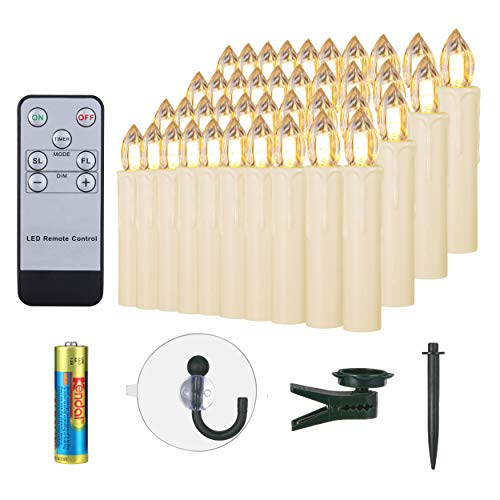 BOWKA 30er LED Kerzen mit Batterien Halter Fernbedienung Timer IP64 Dimmbar warmweiß Weihnachtskerzen Lichterkette Fenster Beleuchtung für Weihnachtsbaum Hochzeit Geburtstags Kirche Deko (30x Beige)