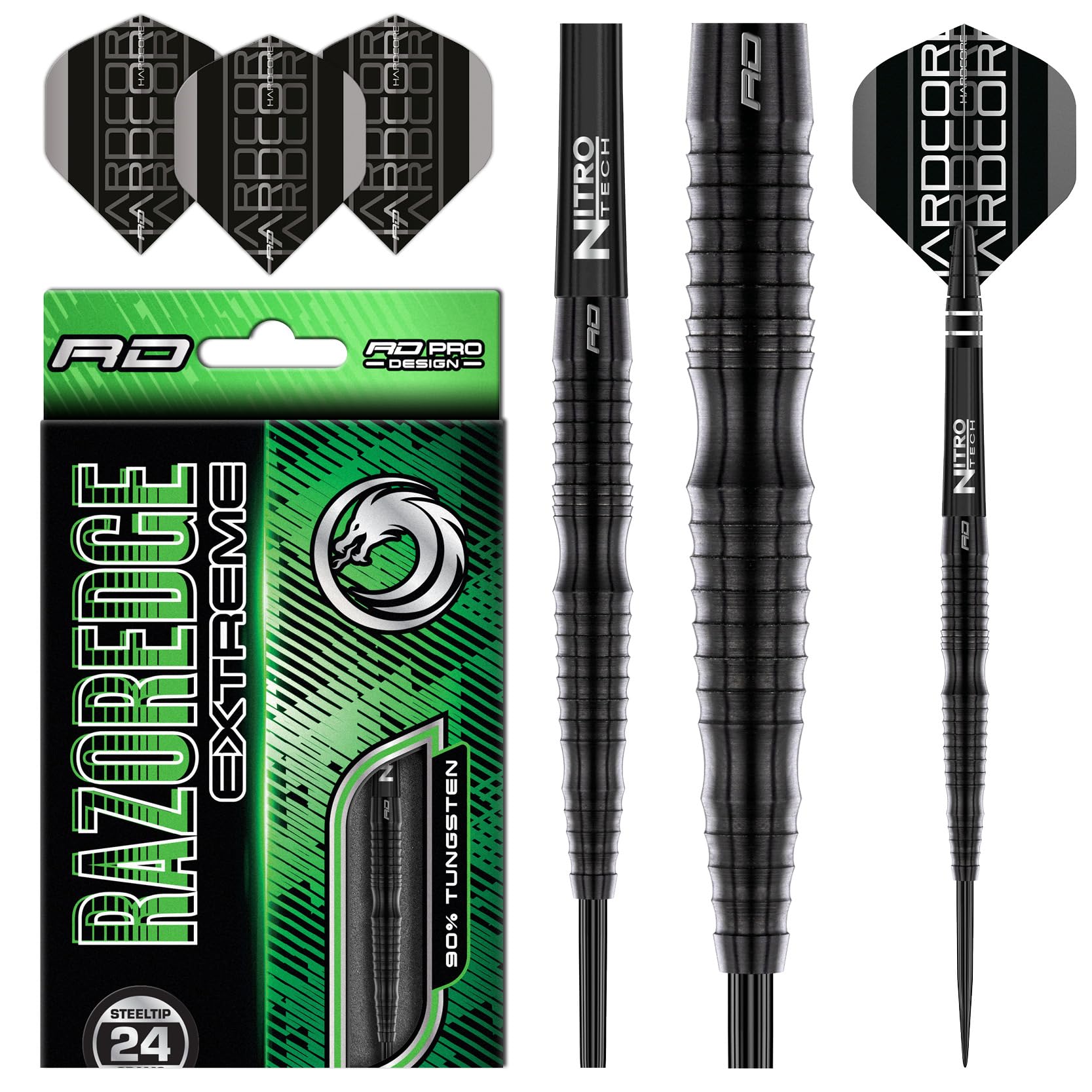 RED DRAGON Razor Edge Extreme 24 Gram Professional Tungsten Darts Set with Flights and Stems