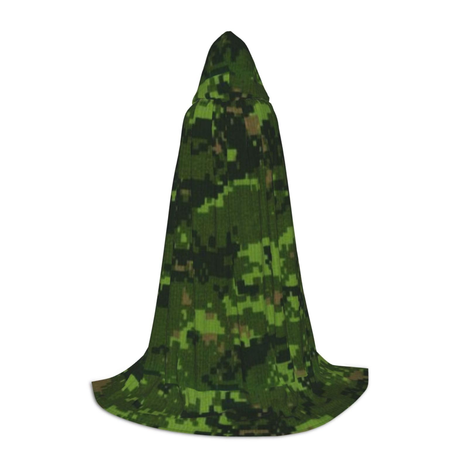 WURTON Grüne Armee-Umhang mit digitalem Camouflage-Druck, Halloween-Kapuzenumhang, Unisex, Gothic-Umhang für Cosplay-Festlichkeiten