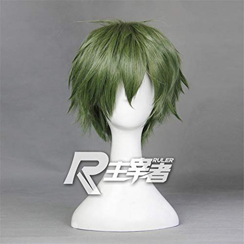 LINLINCD-12" Aoharu X Machinegun Nagamasa Midori Green Cosplay Wig Short Fluffy Layered Heat Resistance Fiber Hair Wigs