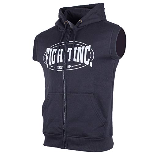 Fightinc. Sleeveless Zip-Hoodie Classic Logo - ideal für Warm-up & Training Boxen Kickboxen Muay Thai MMA Kampfsport UVM schwarz (001) L