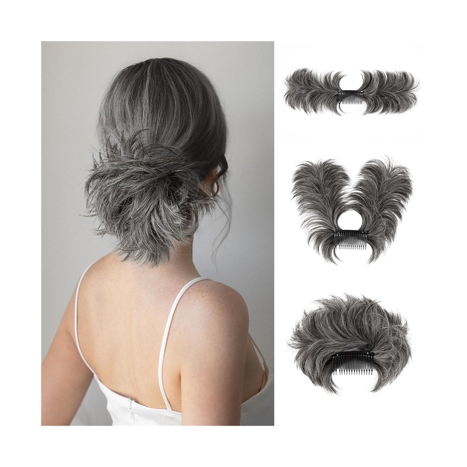 Haarteile Haarknoten Clip-In-Haarteile, Donut-Hochsteckfrisur, Kunsthaar-Dutt-Extensions, unordentliches lockiges Haar, Chignon, Haargummis, Haarteile for Frauen Brötchen Haare(4 60)