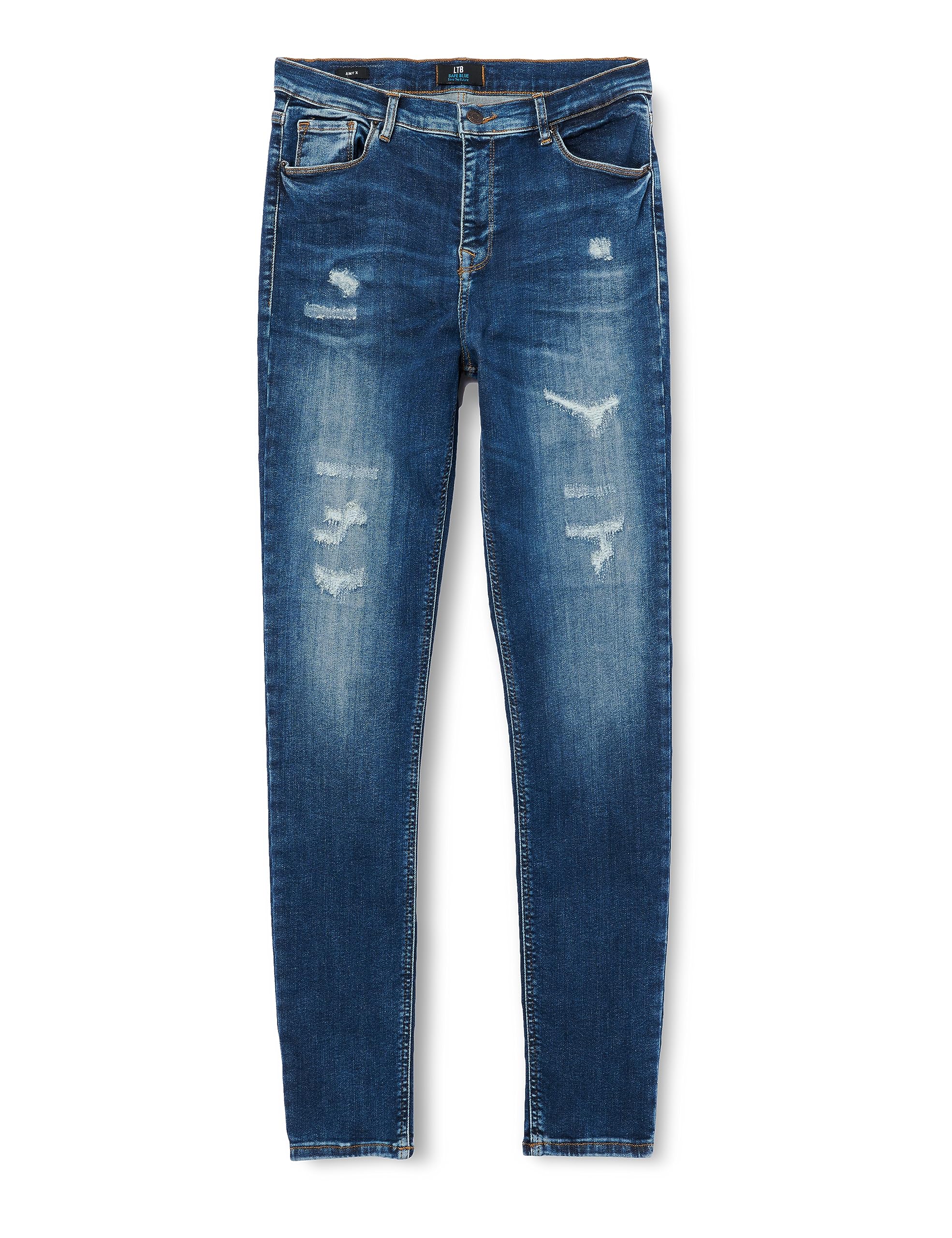 LTB Jeans Damen Jeans Amy X - Jeans Damen Skinny aus Baumwollmischung Skinny Denim Dunkel mit Reißverschluss Hohe Taille - Blau