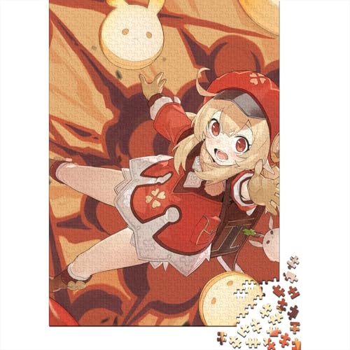 Genshin Impact Klee Holzpuzzle Puzzles für Erwachsene und Teenager Schwierige, anspruchsvolle Puzzles 1000 Teile Geburtstagsgeschenk Geschenke für Erwachsene (Größe: 75x50cm)