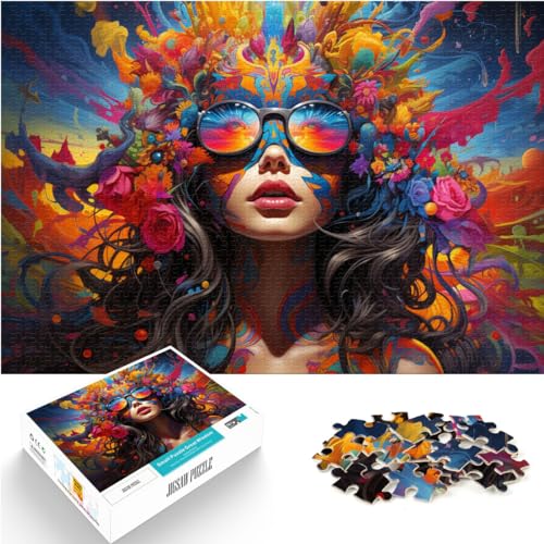 Puzzle für Erwachsene, farbige Neonfrau, 1000 Teile, Puzzle, Holzpuzzle, Spaß für Aktivitäten zu Hause, Geburtstagsgeschenk, Reisegeschenk, 1000 Teile (50 x 75 cm)