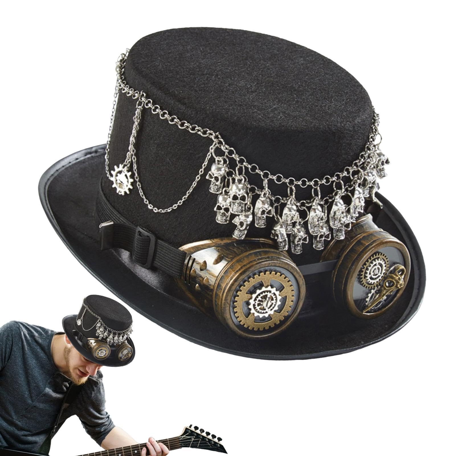 Steampunk-Hut, Steampunk-Hüte für Frauen, Halloween-Kostüm, abnehmbarer Steampunk-Hut mit Brille, Halloween-Zubehör für Männer und Frauen