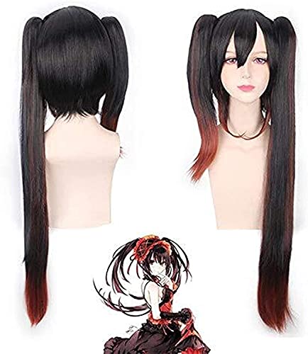 LINLINCD-Anime Coser Wig Date Ein Albtraum Live Nightmare Tokisaki Kurumi Cosplay Wig Hitzebeständig Kunsthaar Braun Cosplay Mixples Kostüm One Toeuil Tokisaki Perücke PL-147