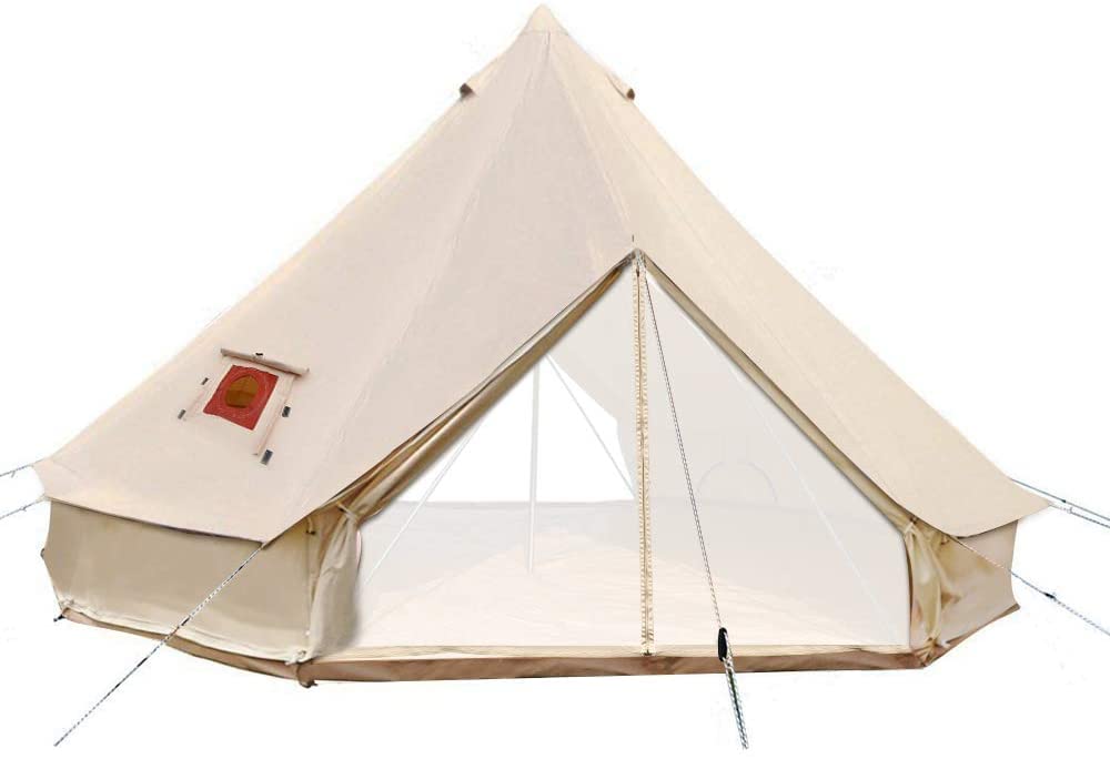 TentHome Tipi Zelt Campingzelt Baumwolle Familienzelte Wasserdicht Bell Tent Vier Jahreszeiten Glockenzelt Ofenloch Pyramidenzelt mit zwei Türen Indianerzelt, 6 M