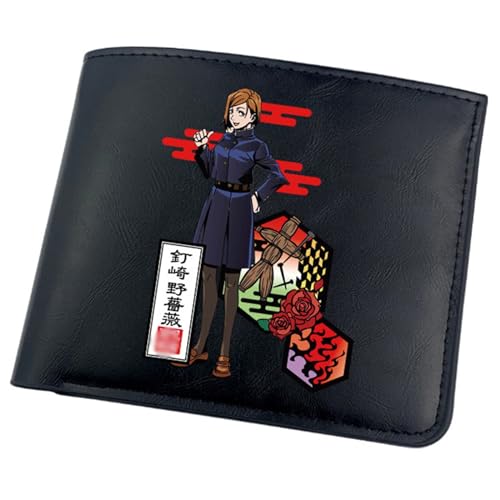 RYNDEX Jujut-su Kais-en Anime-Geldbörsen, Zweifach Gefalteter Geldbörse Klein, PU-Leder Geldbörse Brieftasche Wallet(Color:Black 3)