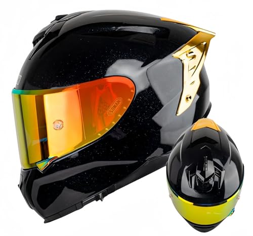 Modularer Integrierter Motorradhelm, ECE-Zugelassener Visier-Integral-Motorradhelm Antibeschlag-Motorrad-Rollerhelm Doppelspiegel Herren Damen Antikollisionshelm E,L59-60CM