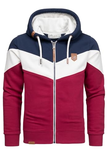 Amaci&Sons Sweatjacke Kapuzenpullover Herren Pullover Hoodie Zipper Jacke 4069 Navyblau/Weiß/Bordeaux XL