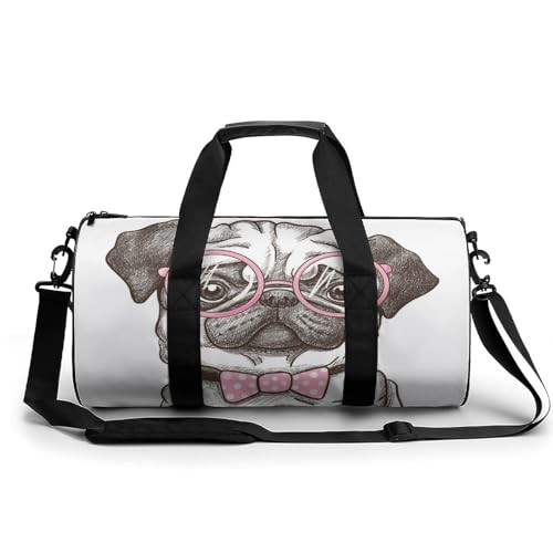 Mops Rosa Brille Sport Duffel Bag Sporttasche Reisetasche Handgepäck Tasche Schwimmtasche Weekender Bag 45x23x23cm