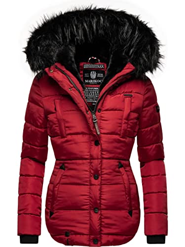 MARIKOO Damen warme Winter Steppjacke Lotusblüte Blood Red Gr. M