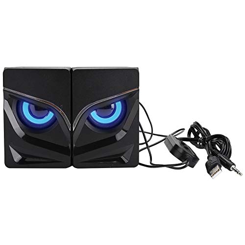 Garsent PC Lautsprecher, USB Computer Lautsprecher mit Subwoofer, 3W Stereo 2.0 USB 3.5mm Aux Lautsprecheranlage mit Bunter LED- Beleuchtung für Schreibtisch oder Laptop, 1 Paar