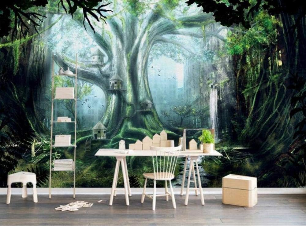 Uralte Wälder Häuser Wasserfälle 3D Tapete Poster Restaurant Schlafzimmer Wohnzimmer Sofa TV Dekorative Wand-250cm×170cm