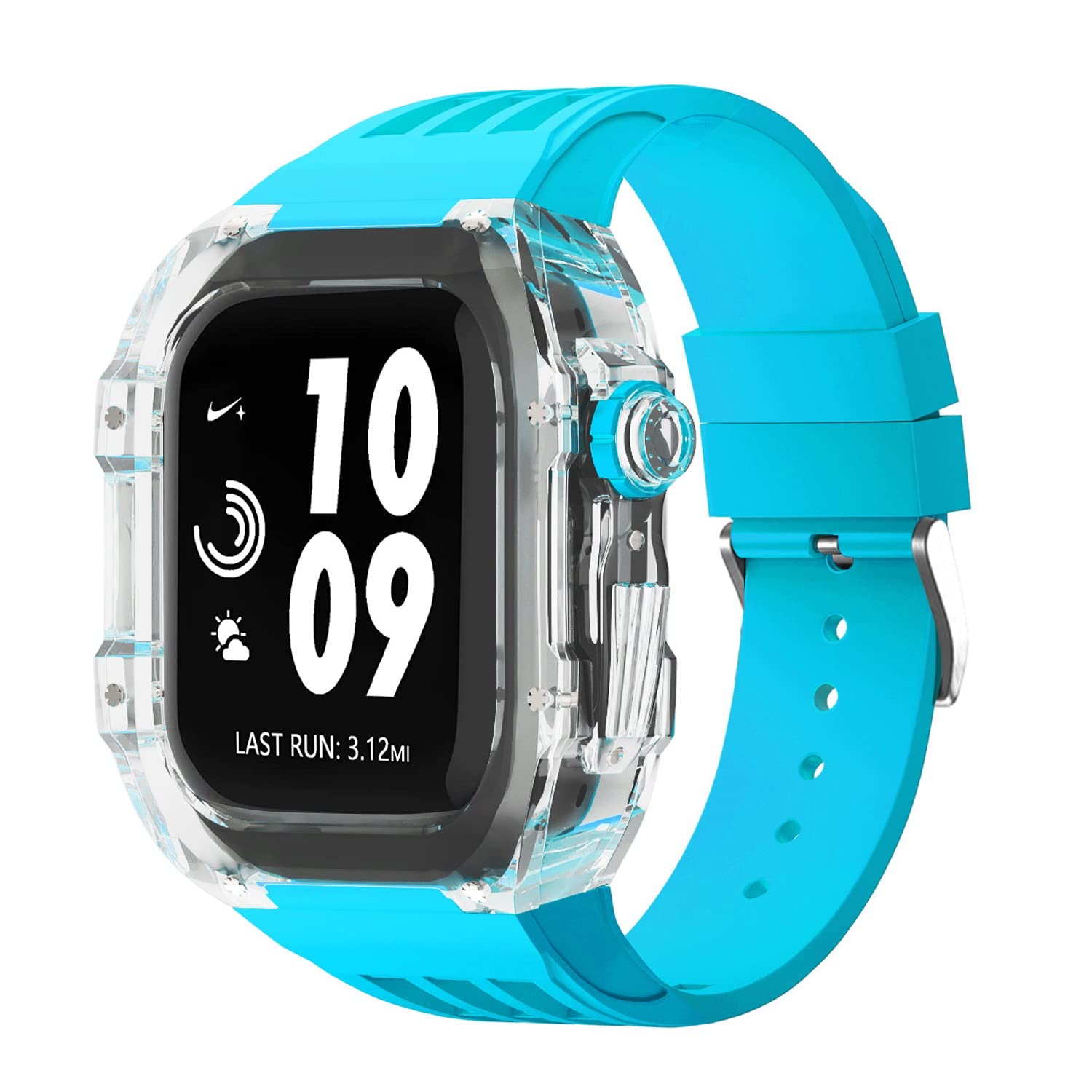 NEYENS Ersatz-Uhrenarmband aus Gummi mit transparenter Lünette, für Apple Watch, 44 mm, 45 mm, Urban Sportarmband, für iWatch-Serie S4, S6, SE, S7, 45 mm, Achat