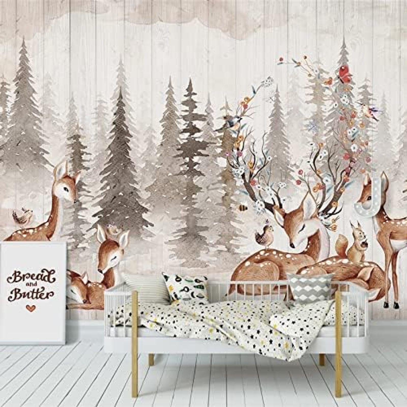 XLMING Waldgebiet Elk Kinderzimmer Nursery 3D Tapete Wohnzimmer Sofa Schlafzimmer Esszimmer Home Dekoration Wand-200cm×140cm