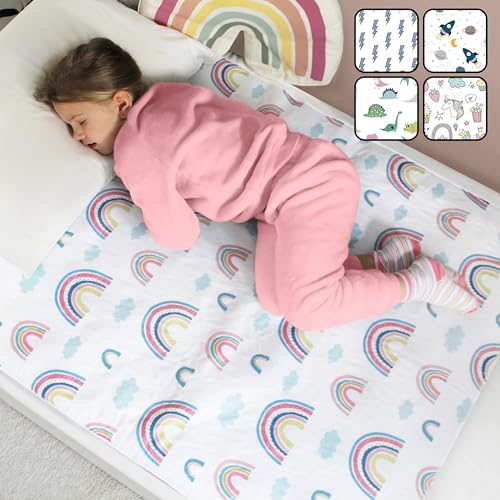 Matratzenschoner Kinderbett | Waschbare Bettnässe Bettwäsche | Hochwertige Bettauflage mit Tucks | Für 90x200, 90x190 , Kinderbetten, Babybetten | wasserdichte (Regenbogenfarben)