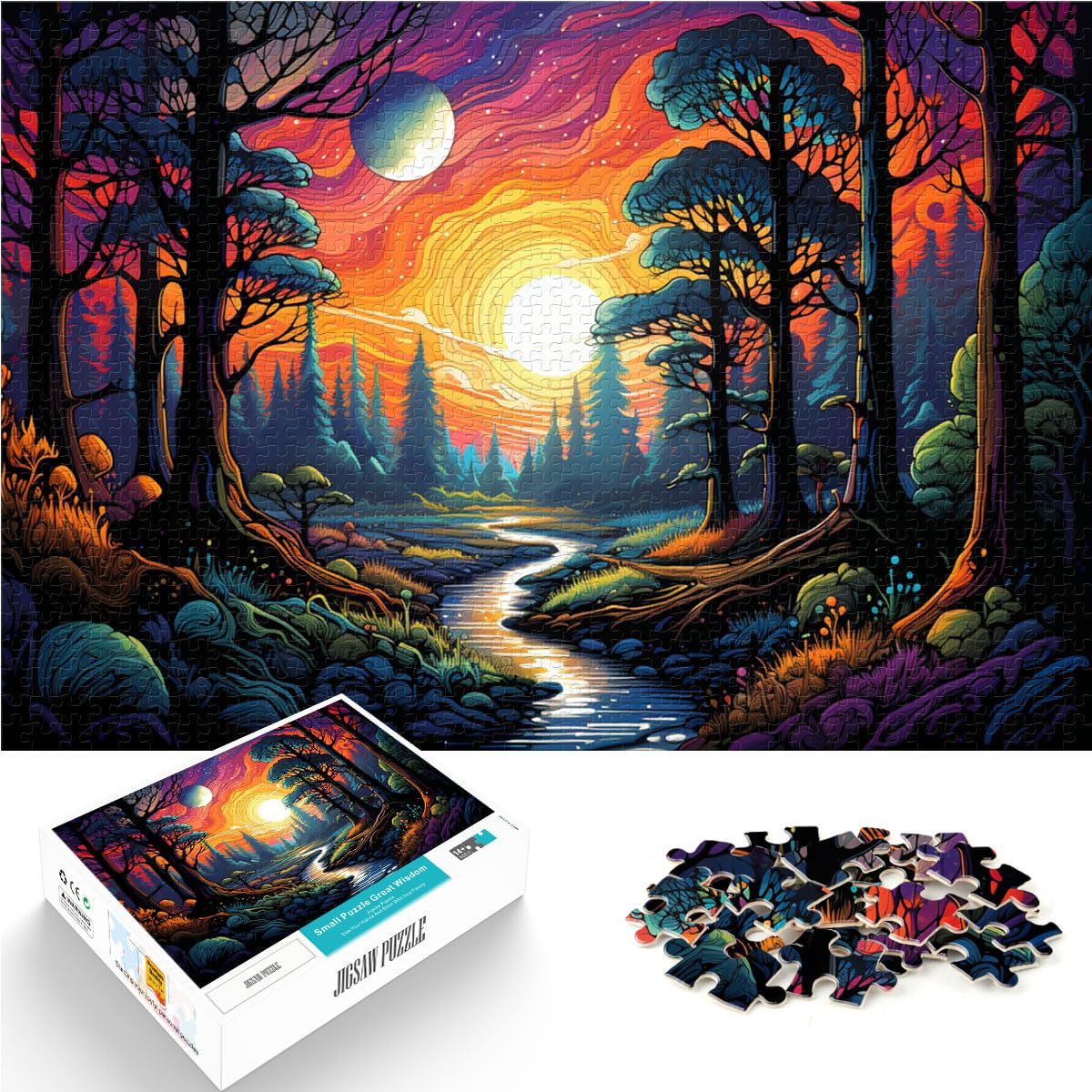 Puzzle für Puzzle, farbenfrohe, psychedelische Schönheit des Waldes, 1000 große Teile, Puzzle für Erwachsene, Holzpuzzle zum Stressabbau, 1000 Teile (50 x 75 cm)