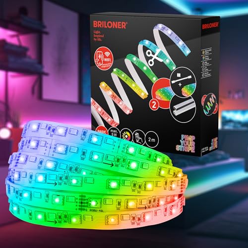 BRILONER - Pimp your Stripe Starter Set 2m LED Strip, App- Sprachsteuerung, 3m Zuleitung, buntes RGBW, Kürzbar, Selbstklebend, LED Streifen, LED Lichtleiste, Zimmer Deko, Gaming Deko, LED Lichtband