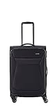 travelite 4-Rad Koffer Größe M Weichschale, Gepäck Serie CHIOS mit Dehnfalte + Kantenschutz, Trolley in zeitloser Optik, 67 cm, 60 - 66 Liter, Schwarz