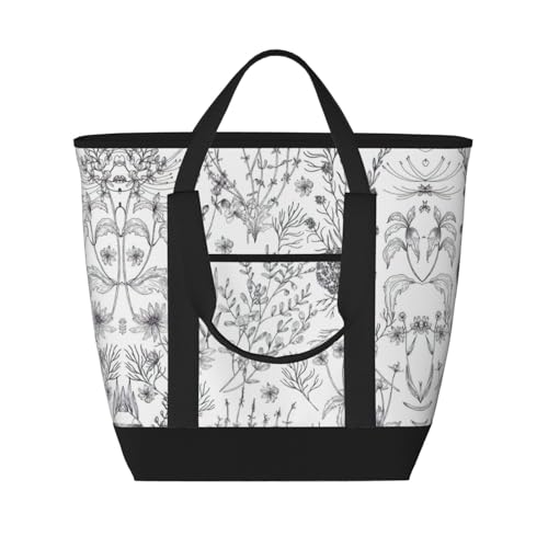 YQxwJL Einkaufstasche mit Blumenmotiv und Kräuterpflanzen, großes Fassungsvermögen, isolierte Lunchtasche, wiederverwendbare Einkaufstasche mit Reißverschluss, für Damen und Herren