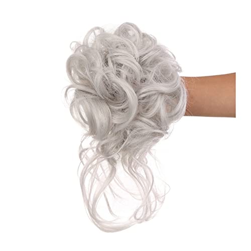 Haarteil Pieces Curly Chignon Donut Scrunchie for Frauen, unordentlicher Dutt, synthetische, zerzauste Hochsteckfrisur, Haarknoten, Verlängerung, elastisches Haarband Haarverlängerung(Grigio)