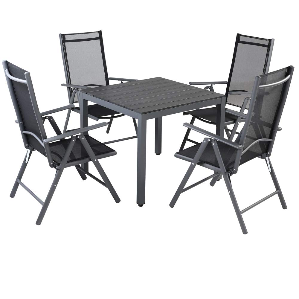 Casaria® Gartenmöbel Set 4 Stühle mit WPC Tisch 80x80cm Aluminium Sicherheitsglas Wetterfest Klappbar Modern Terrasse Balkon Möbel Sitzgruppe Garnitur Bern