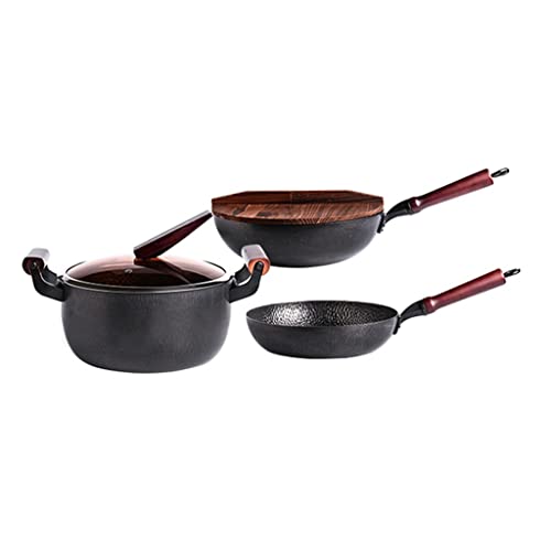 Kochtopf, Bratpfanne, Kochgeschirr-Set, robuste antihaftbeschichtete chinesische Woks aus Eisen und antihaftbeschichtete Pfannen zum Braten mit Deckel, Kochpfannen-Set