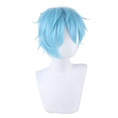 WCCNKK My Hero Academia Shigaraki Tomura Cosplay Perücke + Perückenkappe, 35 Cm Hellblaues Kurzes Haar, Geeignet Für Halloween, Party, Karneval, Halloween-Dekorationszubehör, Anime-Geschenk