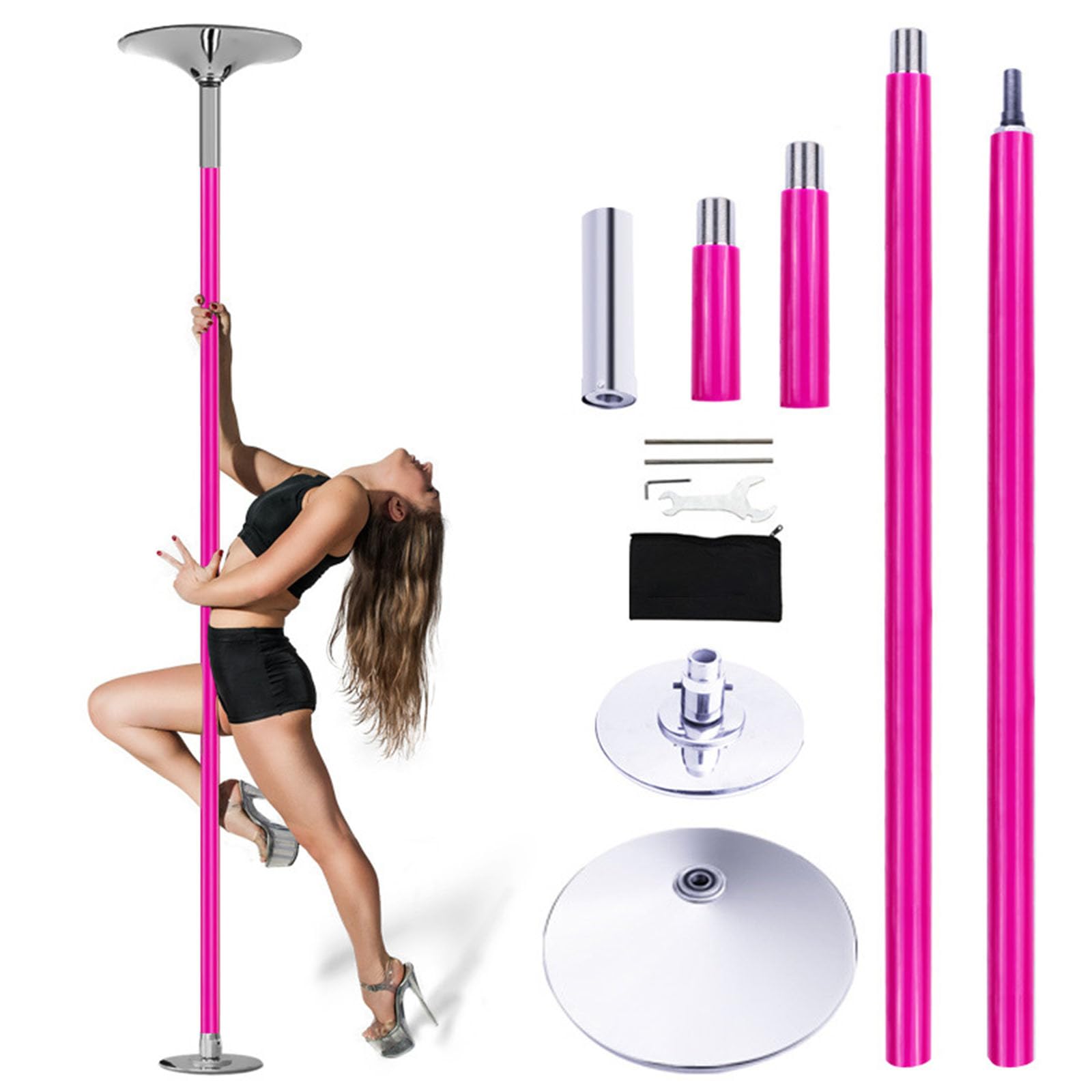 Gvqng Professionelles Tanzstangen-Set, HöHenverstellbar Fitnessstange Spinning, Tragbare Abnehmbare Stripperstange, FüR Tanztraining Und Fitnessclubpartys,Rosa