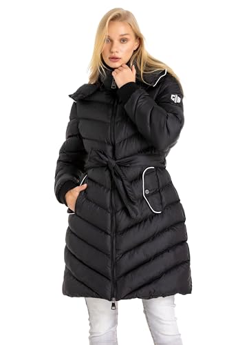 Cipo & Baxx Damen Jacke Mantel Steppjacke Winterjacke Parka mit abnehmbarer Kapuze WM135 Schwarz S